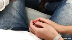 Risky Public Handjob On An Airplane, Naughty Girl Likes Big Cumshots :)